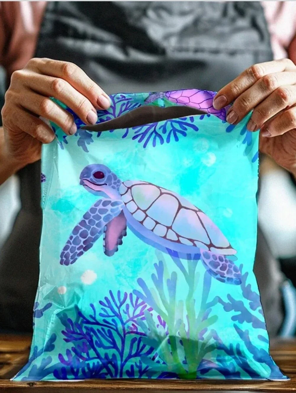 Sea Turtle Polymailer Bags Aqua & Purple Ocean Print